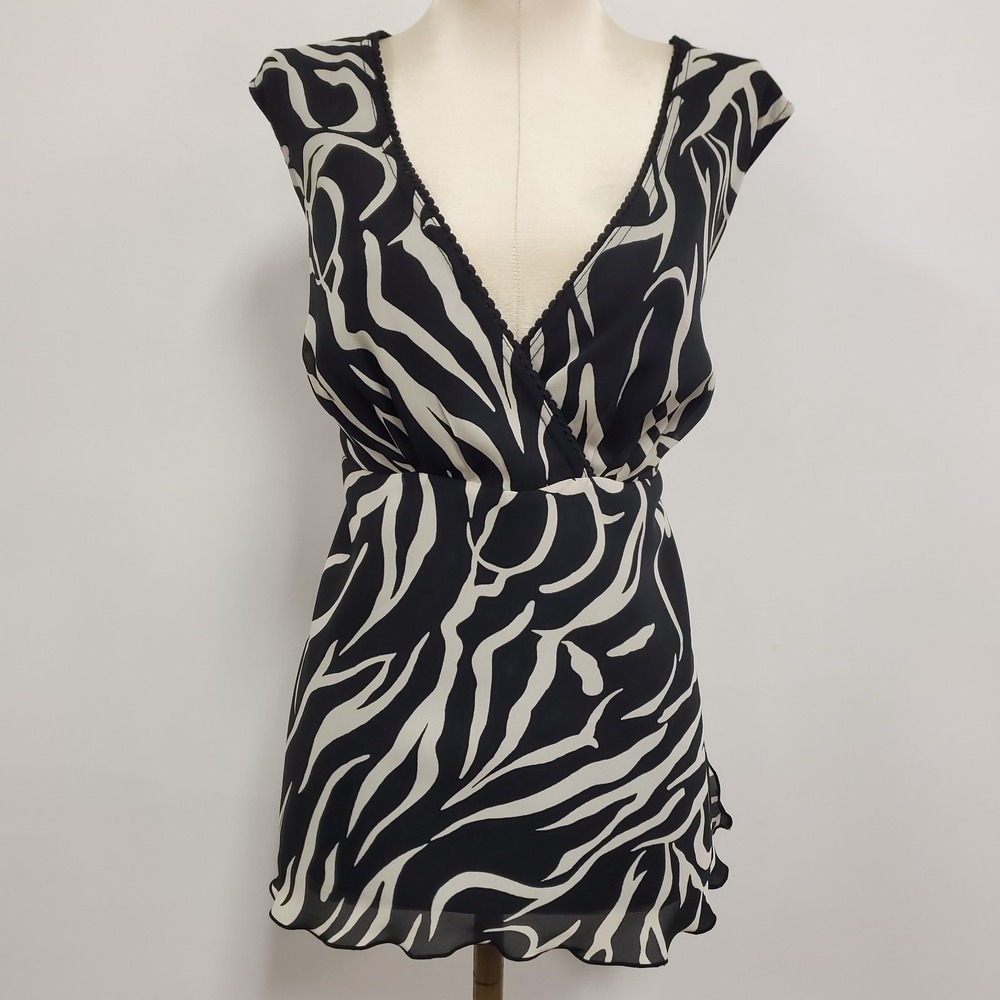 Blue Diamond Womens Y2K Animal Print Babydoll Top Size XL Black‎ Event Occasion